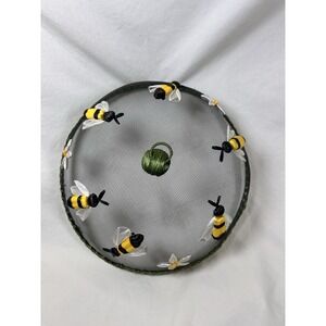 Vintage Handmade Picnic Food Cover Mesh Dome Bees‎ Flowers 12" x 8" Garden Decor